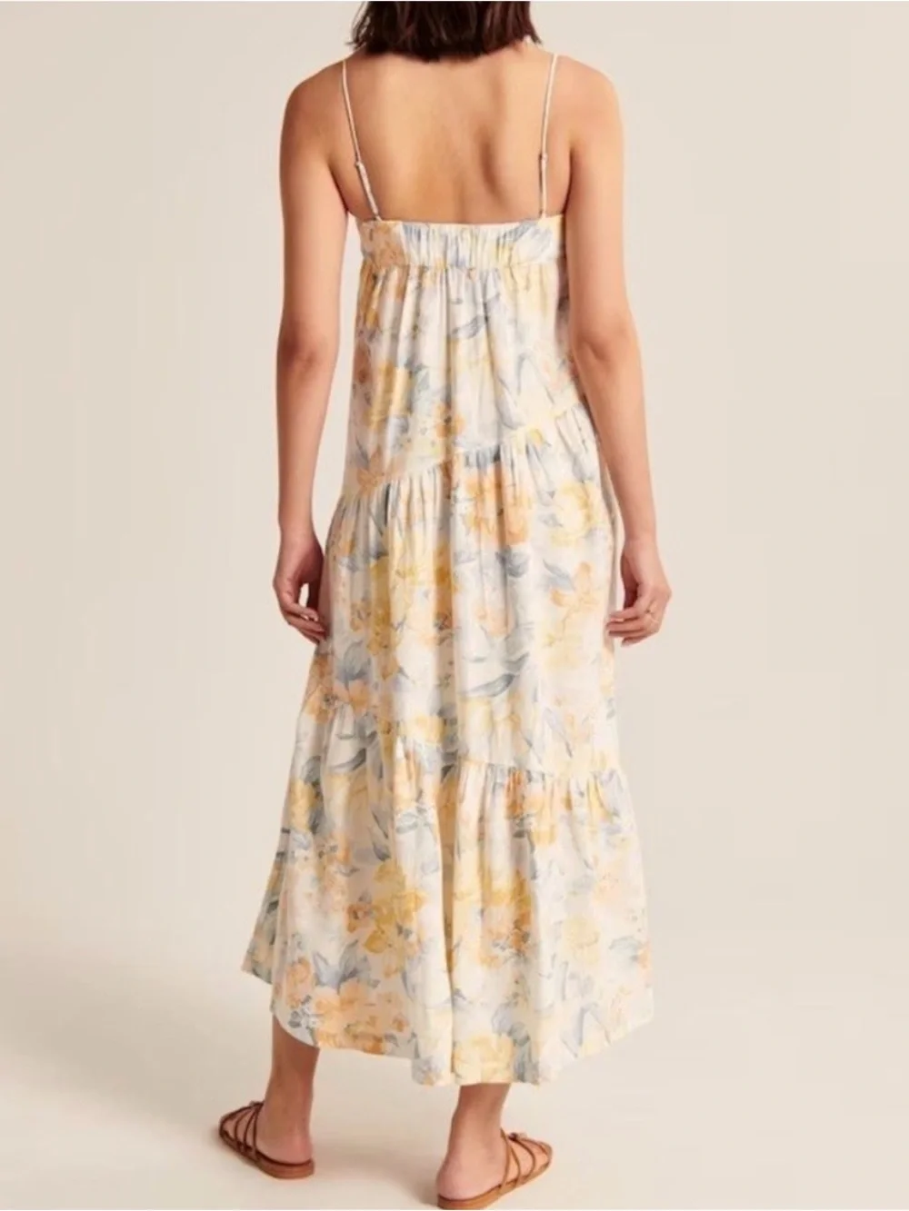 Abercrombie & Fitch Cream Floral Spaghetti-Strap Maxi Dress